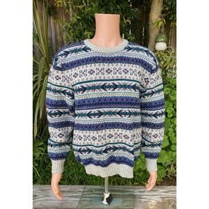 VTG 90's Woolrich Men's Wool Pullover Crewneck Knit Sweater L Nordic Fair Isle